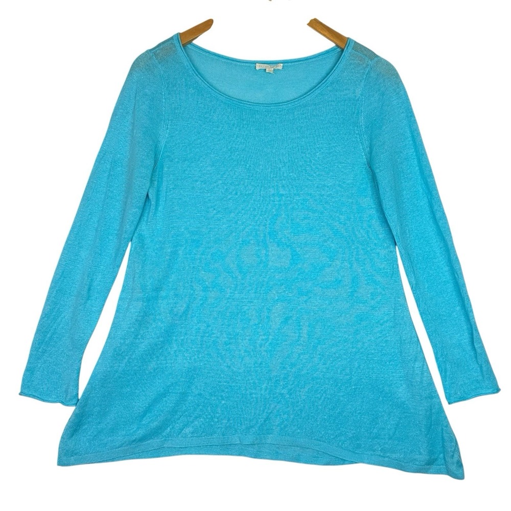 Eileen Fisher 100% Organic Linen Sweater Top Blue Size S Lightweight Knit Tunic